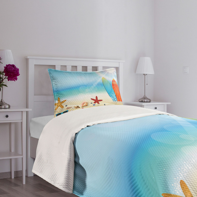 Sand Beach Surfboard Bedspread Set