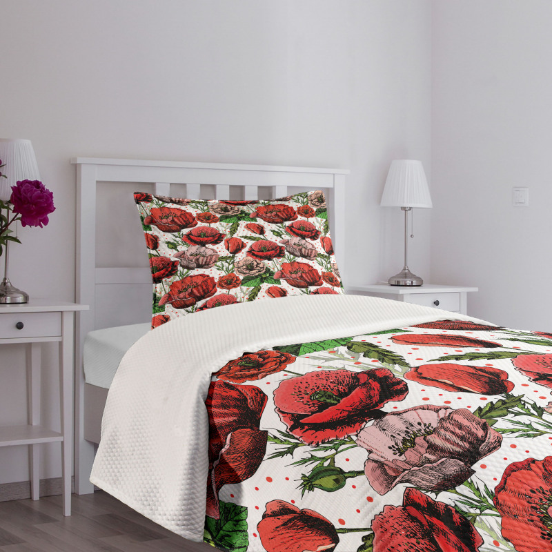 Colorful Petals Polkadots Bedspread Set