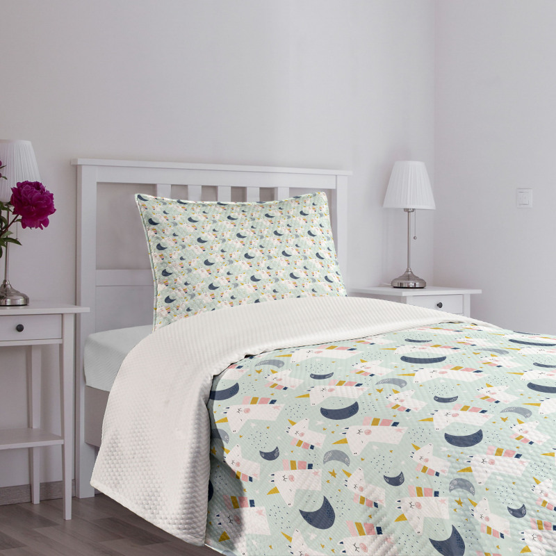 Unicorns Moon Stars Spots Bedspread Set