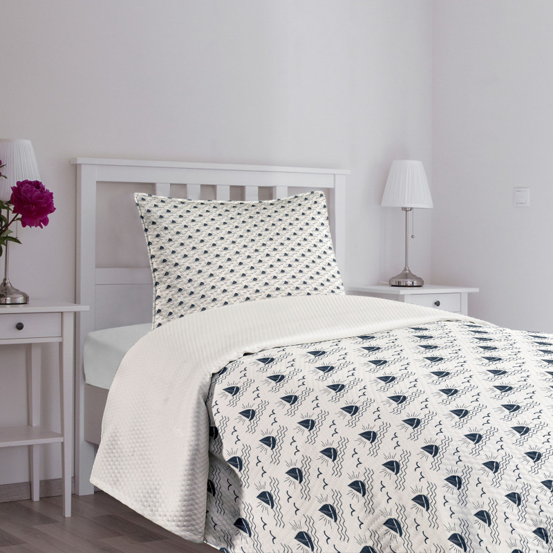 Waves Seagulls Sailboat Bedspread Set