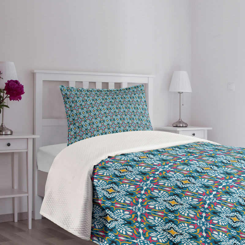 Azulejo Style Floral Tile Art Bedspread Set