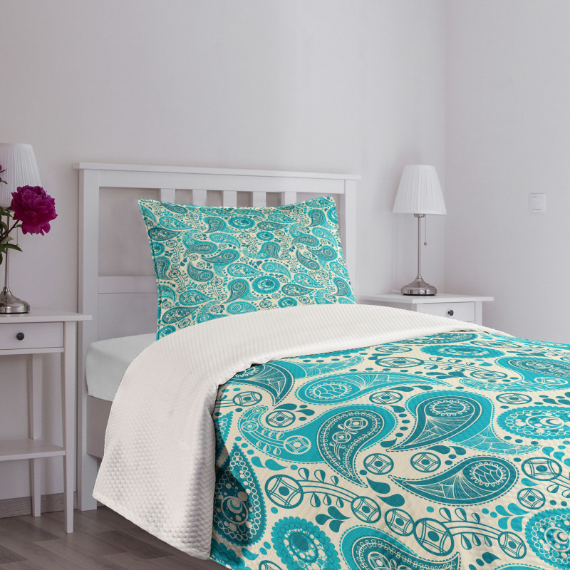 Paisley Blue Flowers Bedspread Set