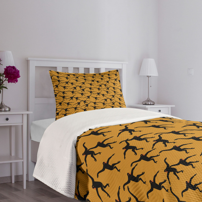 Jumping Monkey Silhouettes Bedspread Set