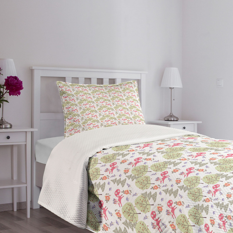 Soft Foxes Trees and Roses Bedspread Set