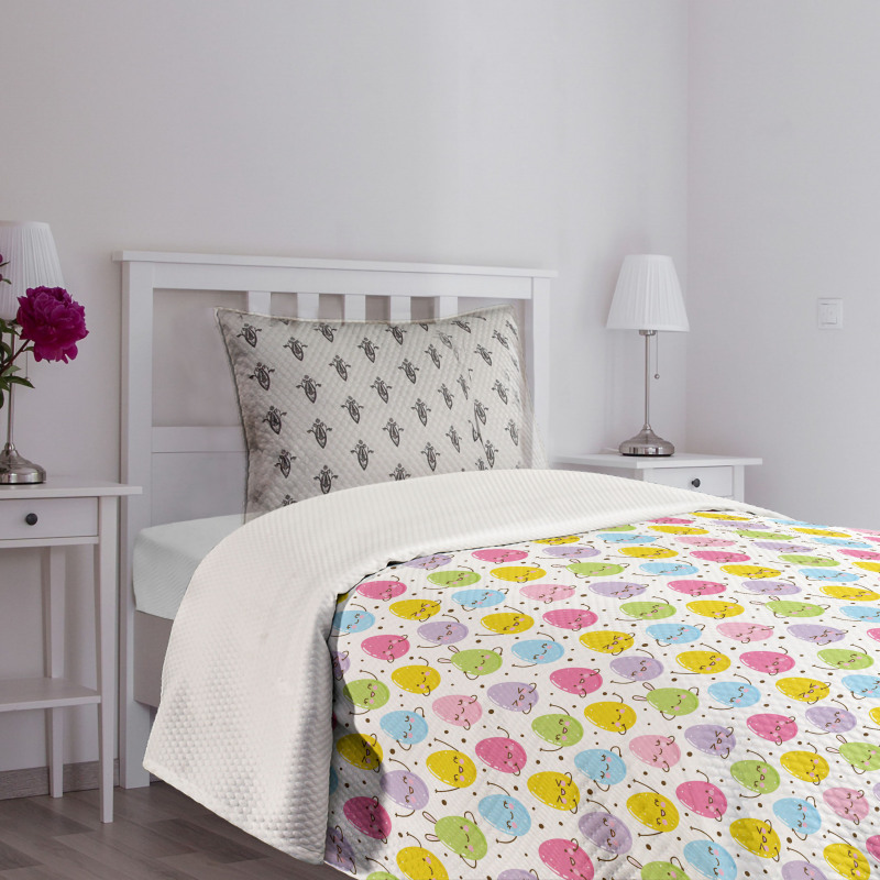 Colorful Happy Eggs and Dots Bedspread Set