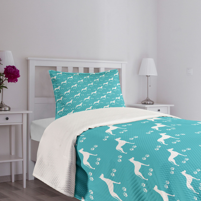 Dog and Paw Silhouettes Bedspread Set