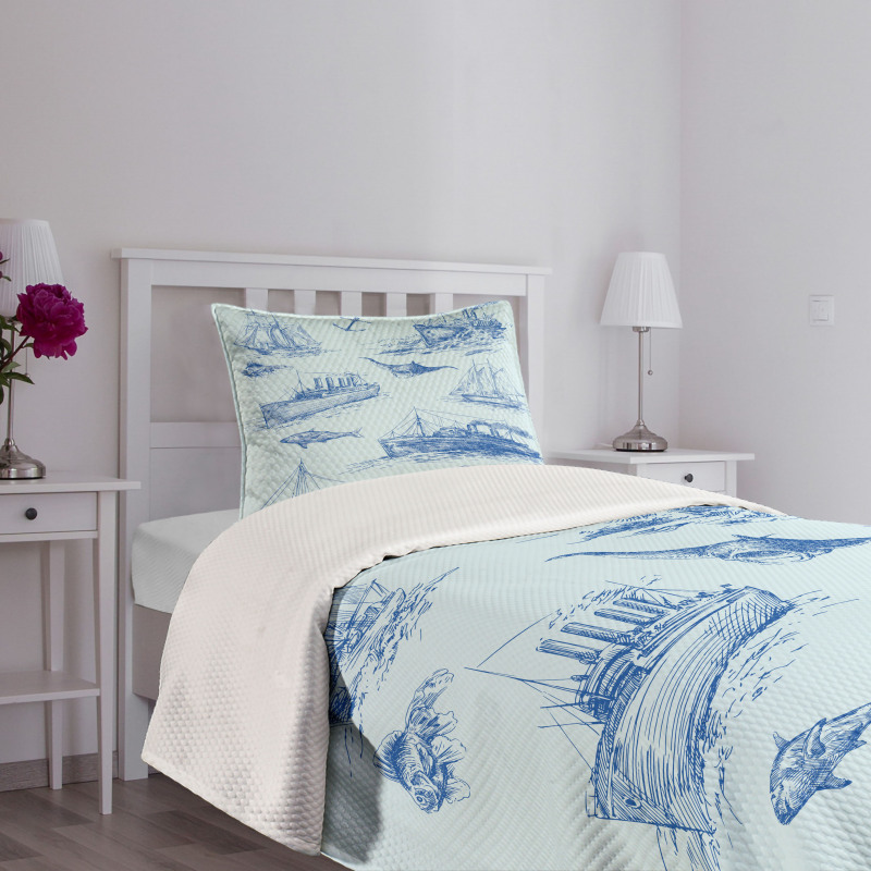 Wildlife Shark Boat Bedspread Set