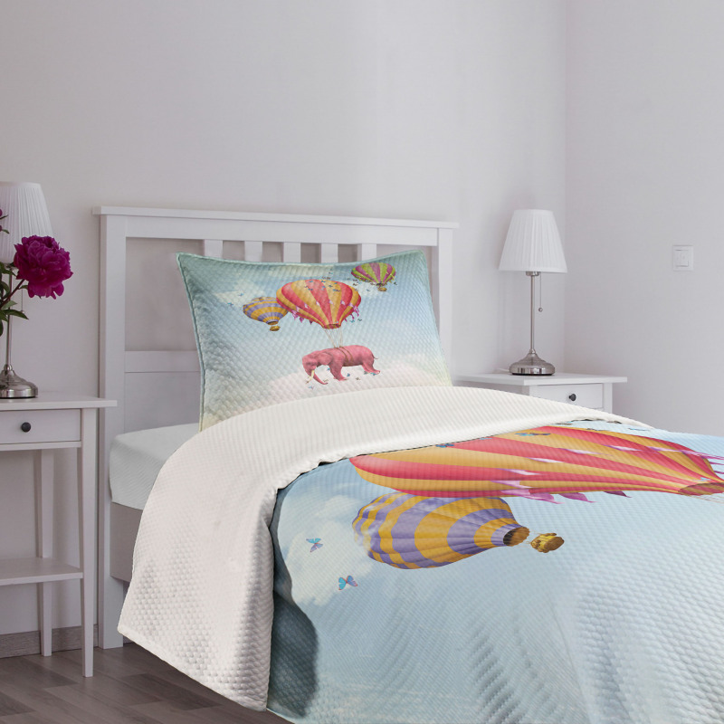 Pink Elephant in Sky Bedspread Set