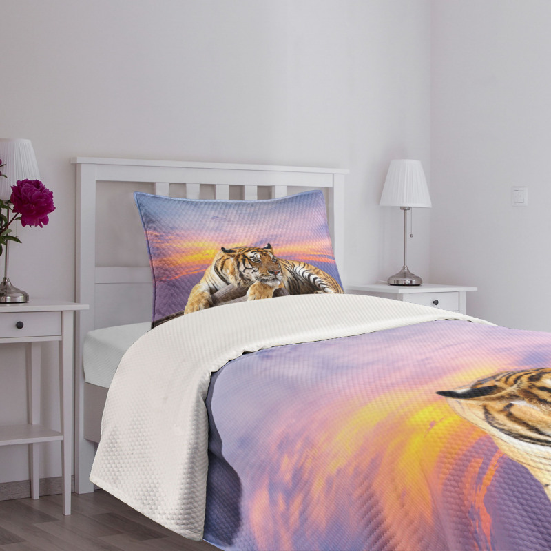 Tiger Colorful Sunset Bedspread Set