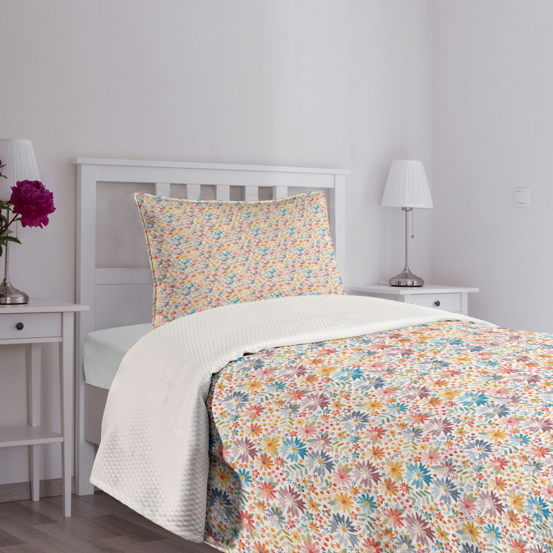 Zigzag Lines Flowers Art Bedspread Set