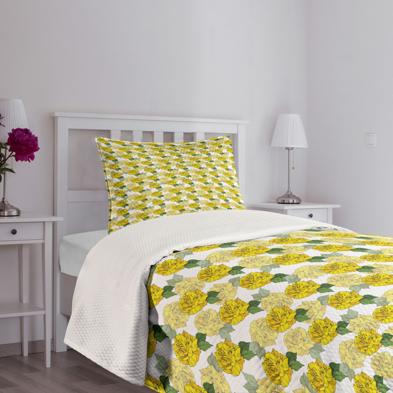 Graphical Spring Flowers Bedspread Set