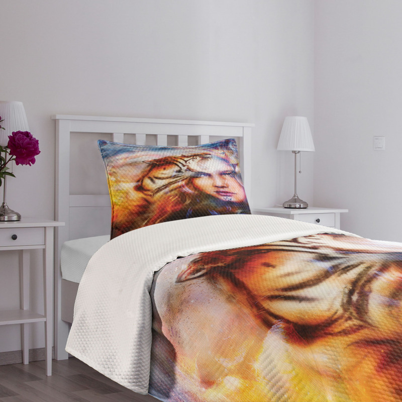 Tiger and Lion Head Bedspread Set