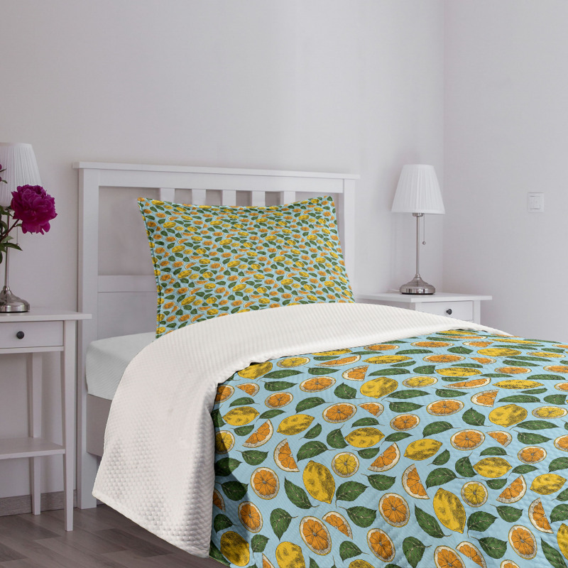 Sour Fruit and Leaves Pattern Bedspread Set