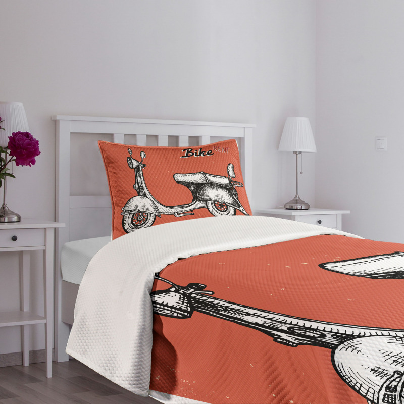 Scooter Bicycle Sign Bedspread Set