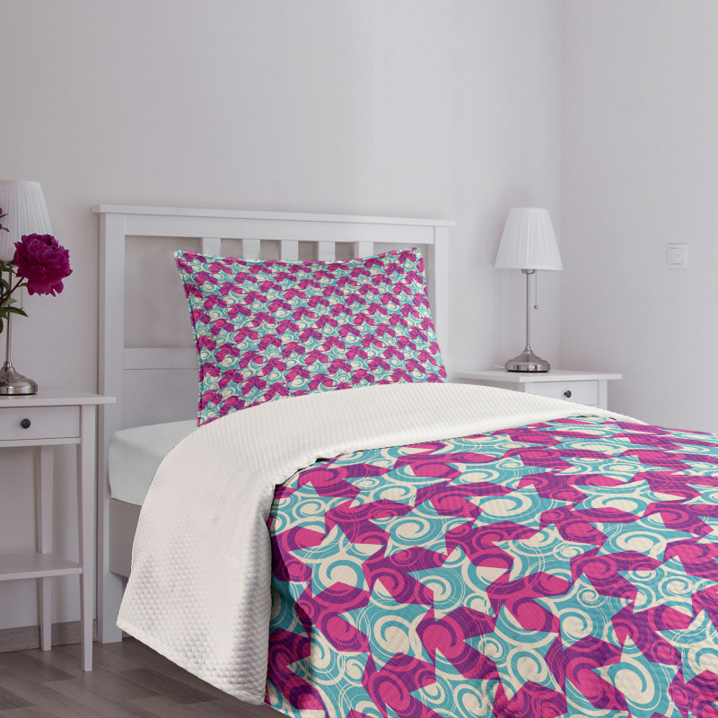 Swirl Wave Style Vivid Motifs Bedspread Set