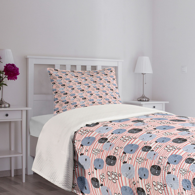 Fish and Bubbles on Stripes Bedspread Set