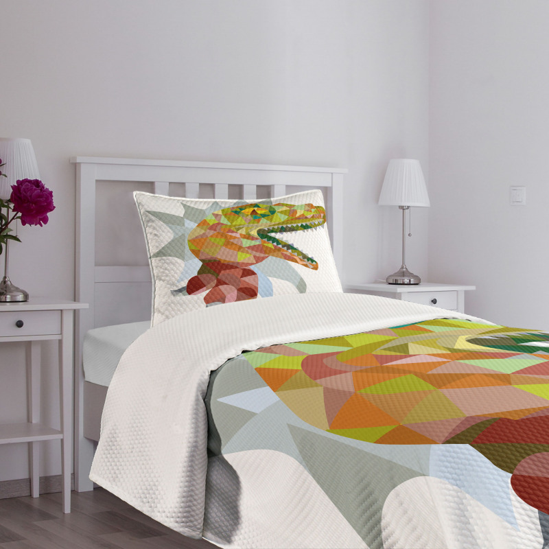 Colorful Mosaic T-rex Bedspread Set