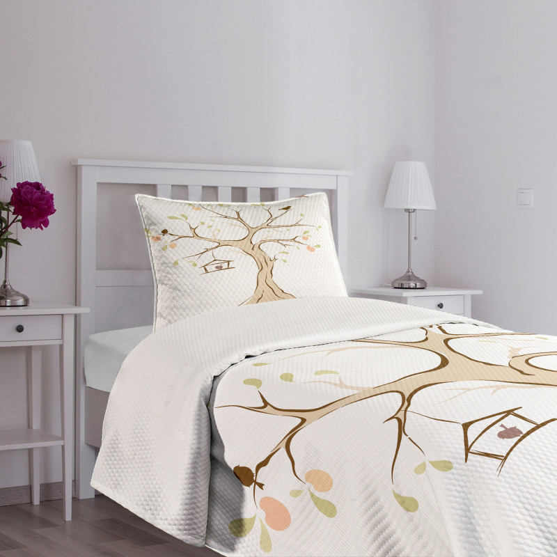 Apple Flying Birds Art Bedspread Set