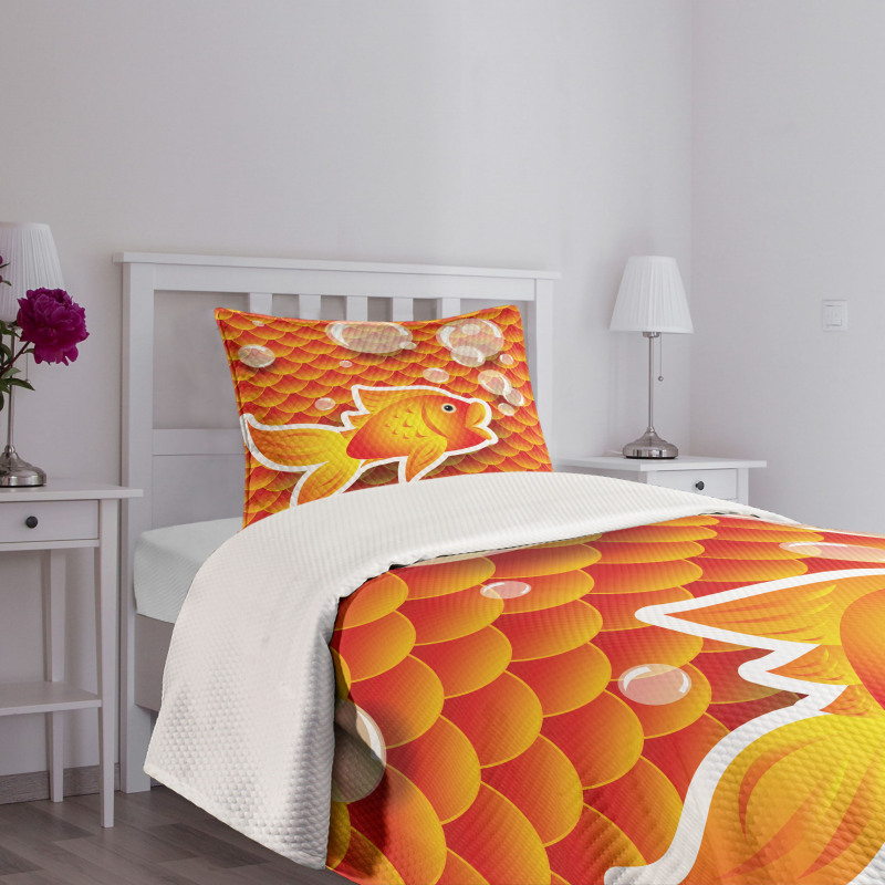 Cartoon Goldfish Bubble Bedspread Set