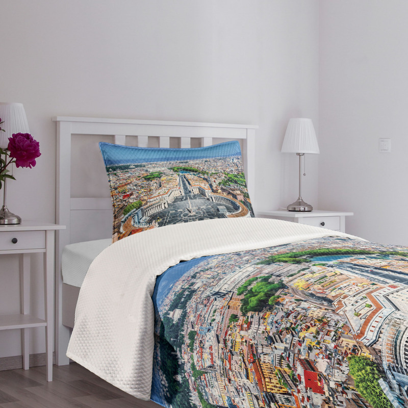 Square in Rome Cityscape Bedspread Set