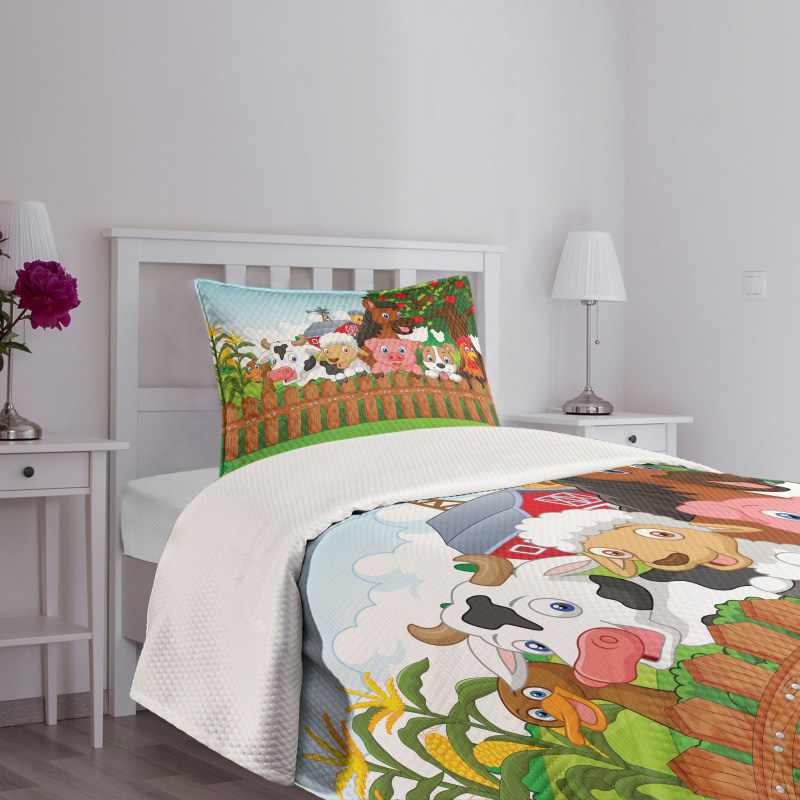 Farm Animals Mascots Bedspread Set