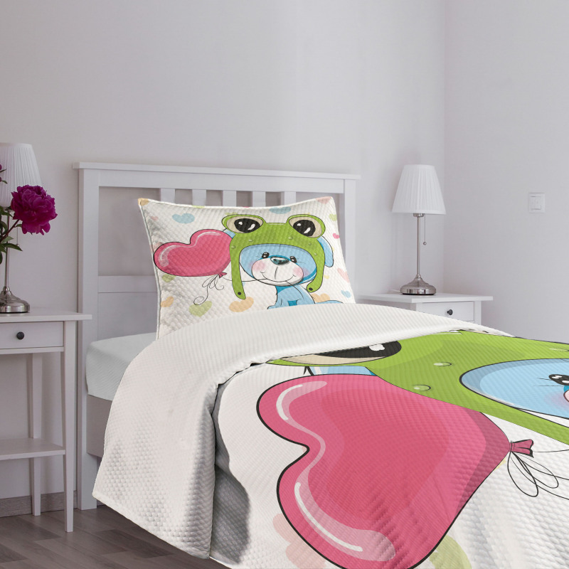 Puppy Dog in Frog Hat Bedspread Set