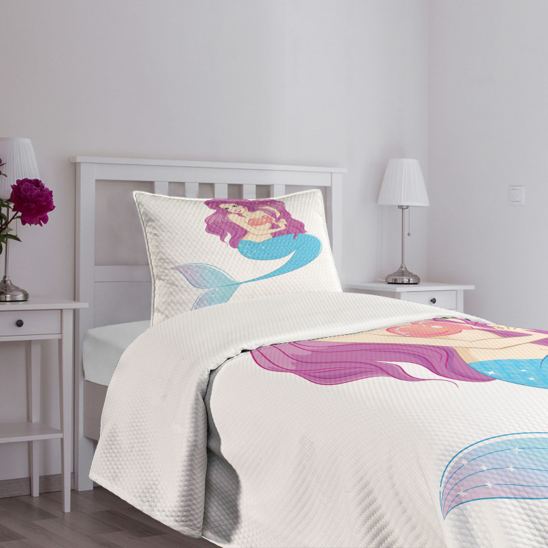 Mermaid with Pink Hair Bedspread Set
