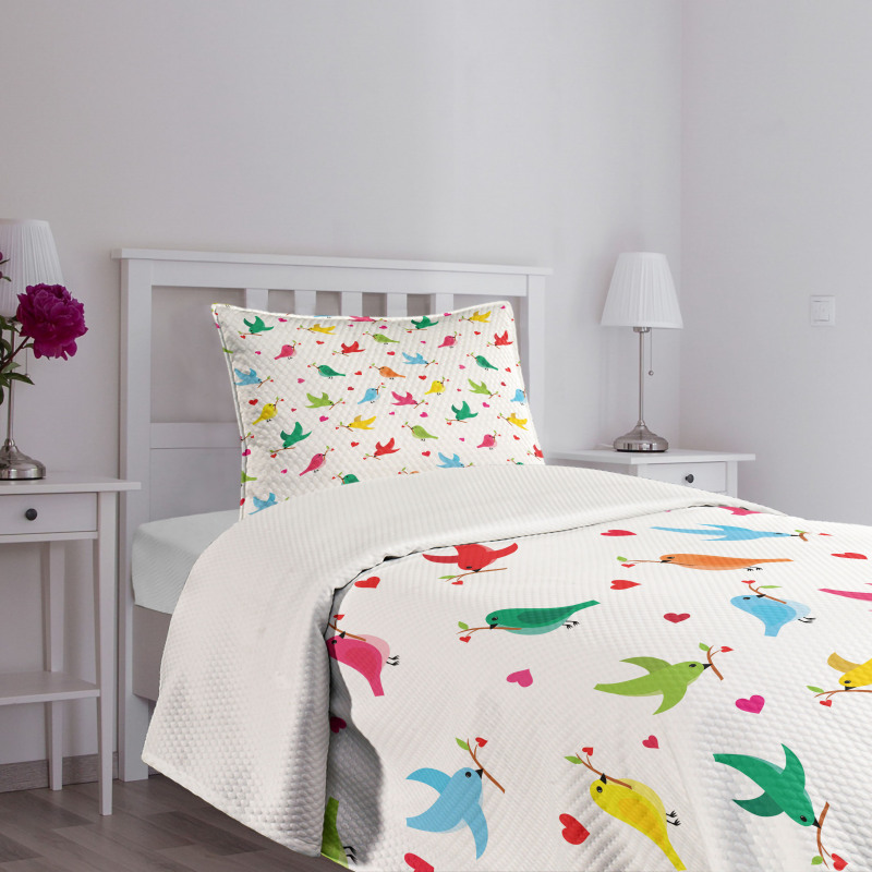 Heart Branches Colorful Bedspread Set