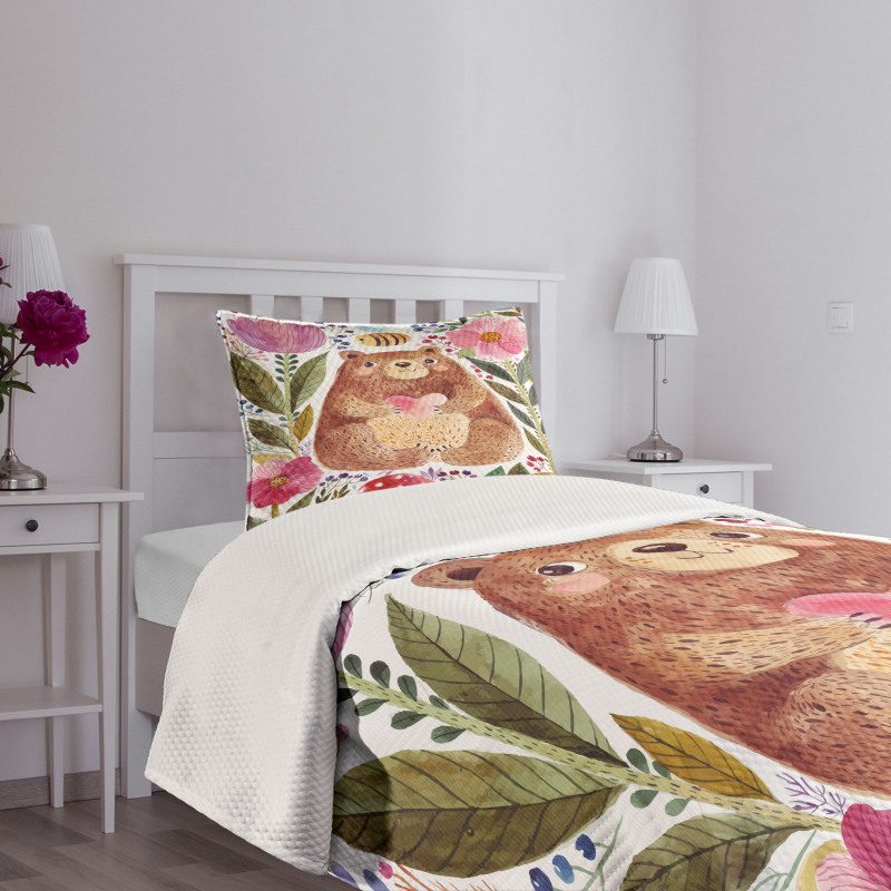 Bear with Flowers Bedspread Set