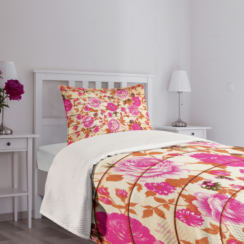 Roses on Wood Backdrop Bedspread Set