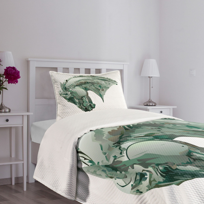 Green Stain Horse Head Bedspread Set