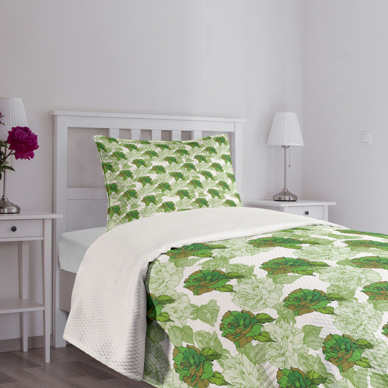 Natural Tones Rose Bloom Bedspread Set