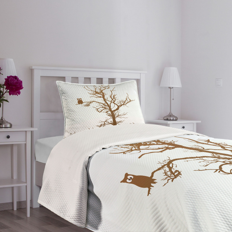 Owl Autumn Tree Branch Bedspread Set