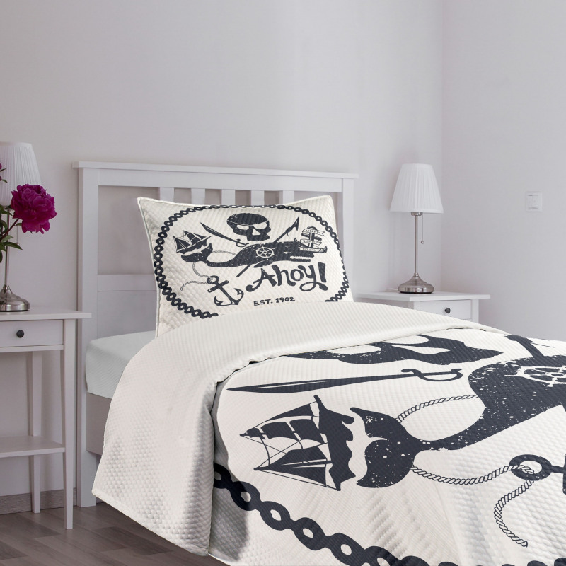 Nautical Pirate Skull Bedspread Set