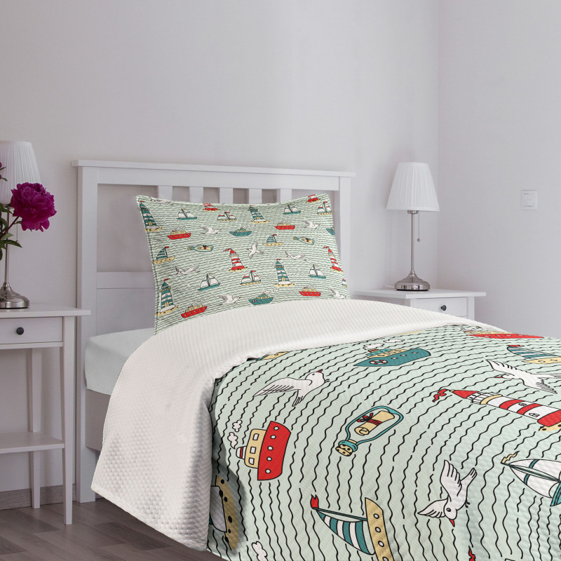 Message Bottle Gulls Bedspread Set