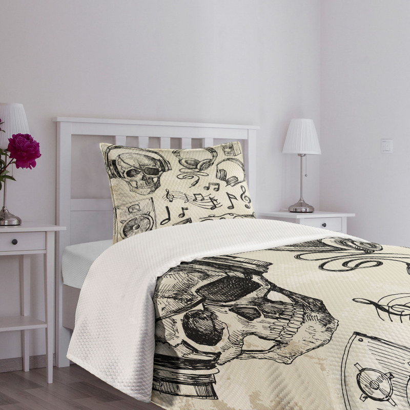 Music Hipster Skull Bedspread Set