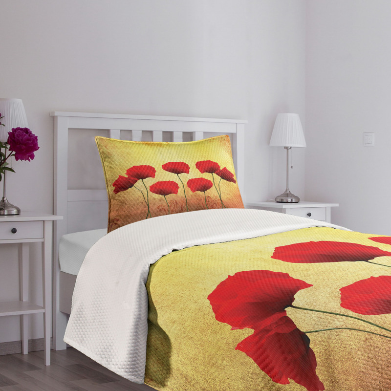 Retro Poppy Flowers Bedspread Set