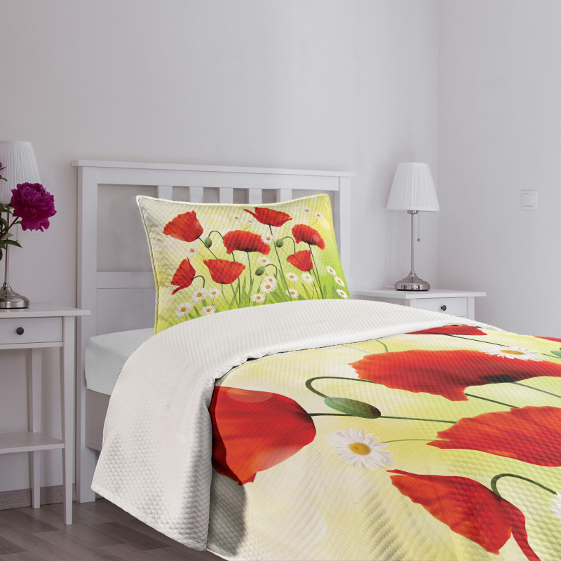 Floral Chamomile Poppy Bedspread Set