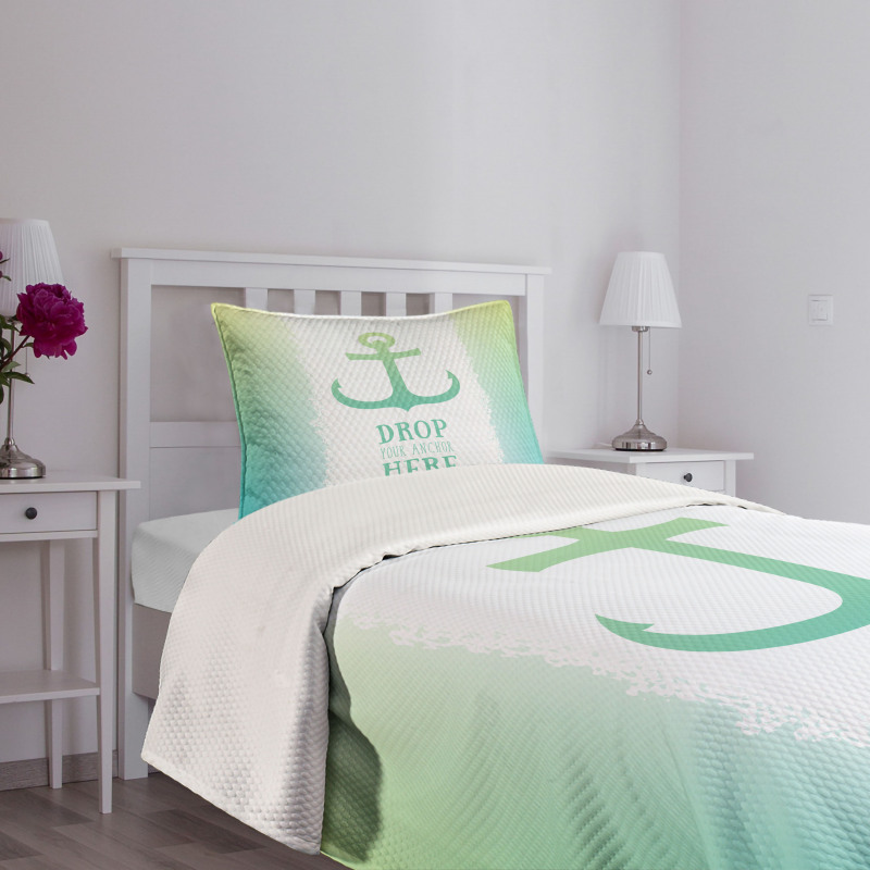 Words Green Ombre Anchor Bedspread Set