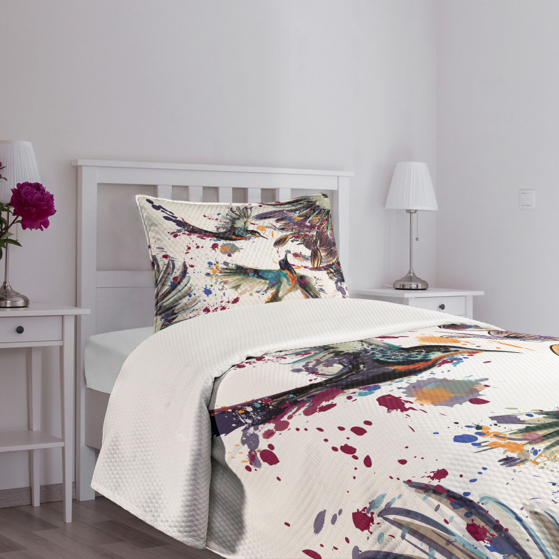 Lily Birds Watercolor Bedspread Set