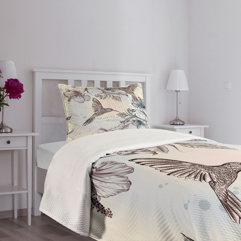 Birds Hibiscus Flowers Bedspread Set