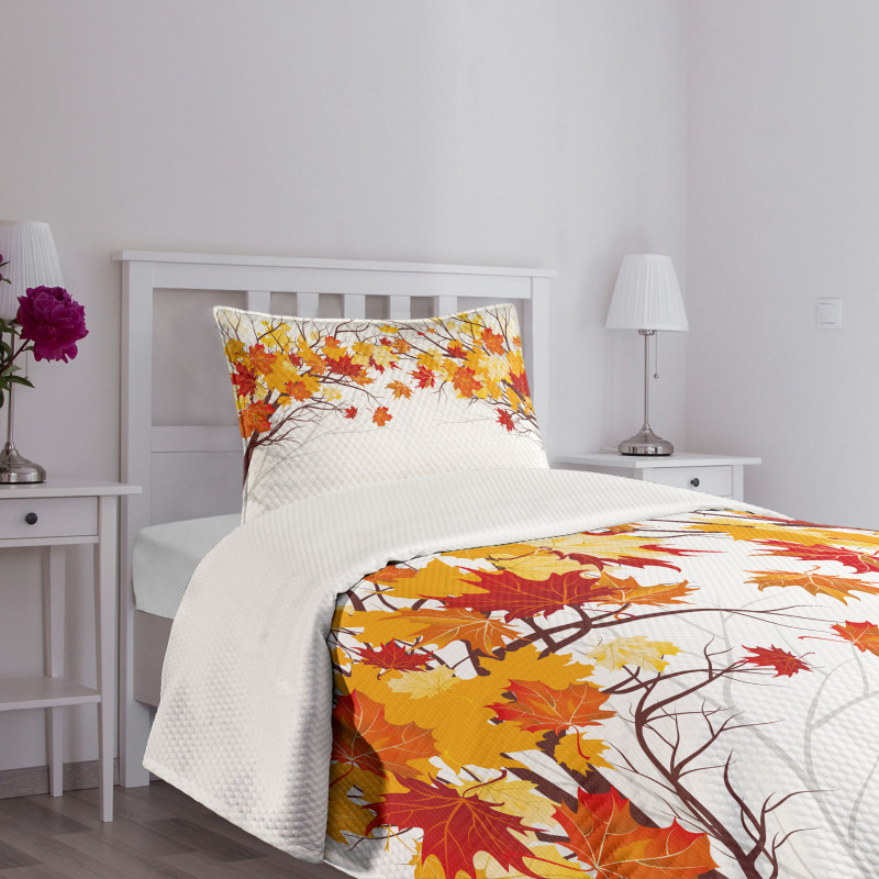 Cartoon Maple Autumn Tree Bedspread Set