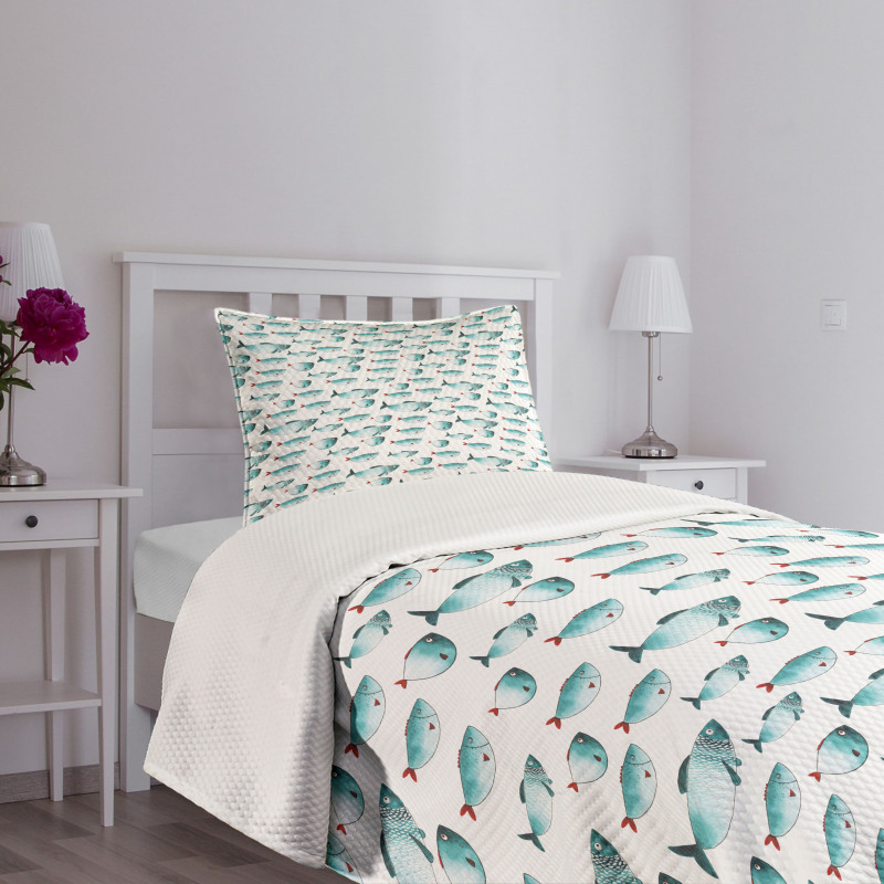 Watercolor Marine Animal Bedspread Set