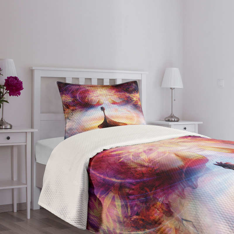 Dragon Head Boat Violet Bedspread Set