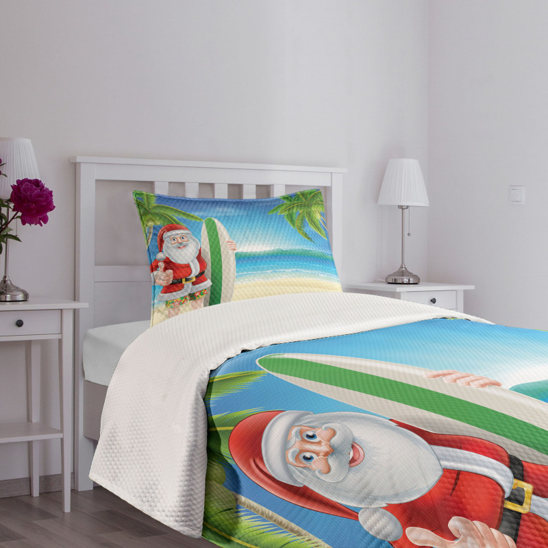 Santa with Surfboard Bedspread Set