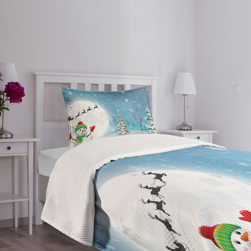 Jolly Snowman Santa Bedspread Set