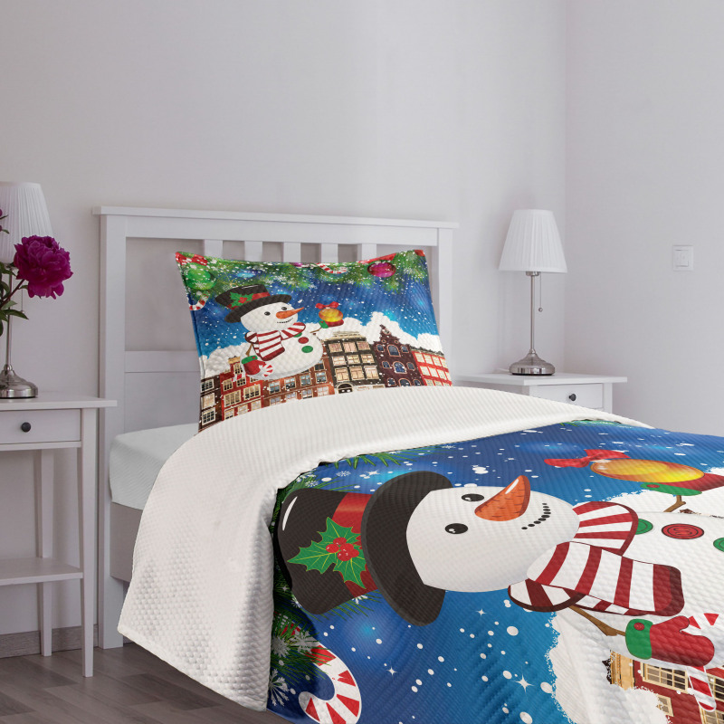 Snowy City Street Bedspread Set