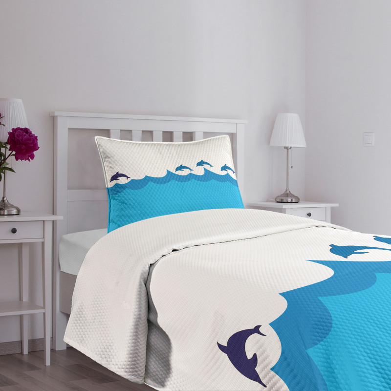 Dolphins on Waves Ocean Bedspread Set