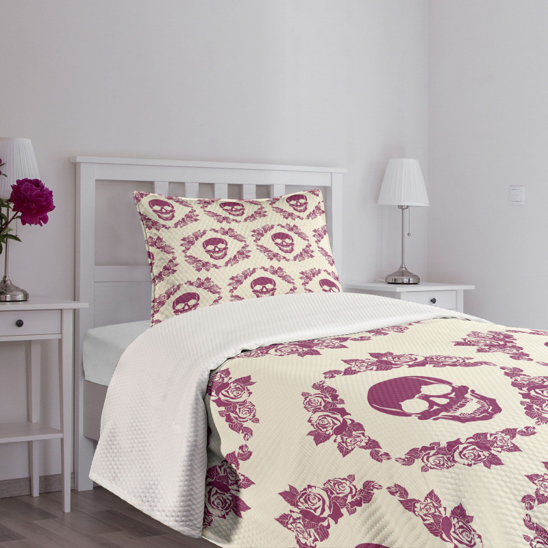 Maroon Motif Flowers Bedspread Set