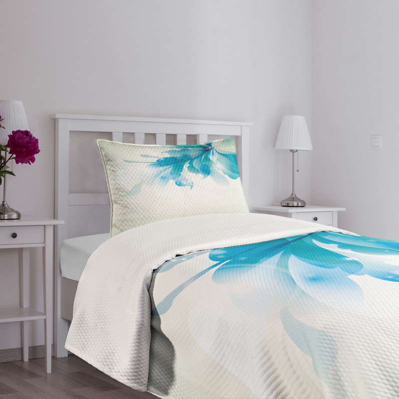 Blue Ombre Flowers Bedspread Set